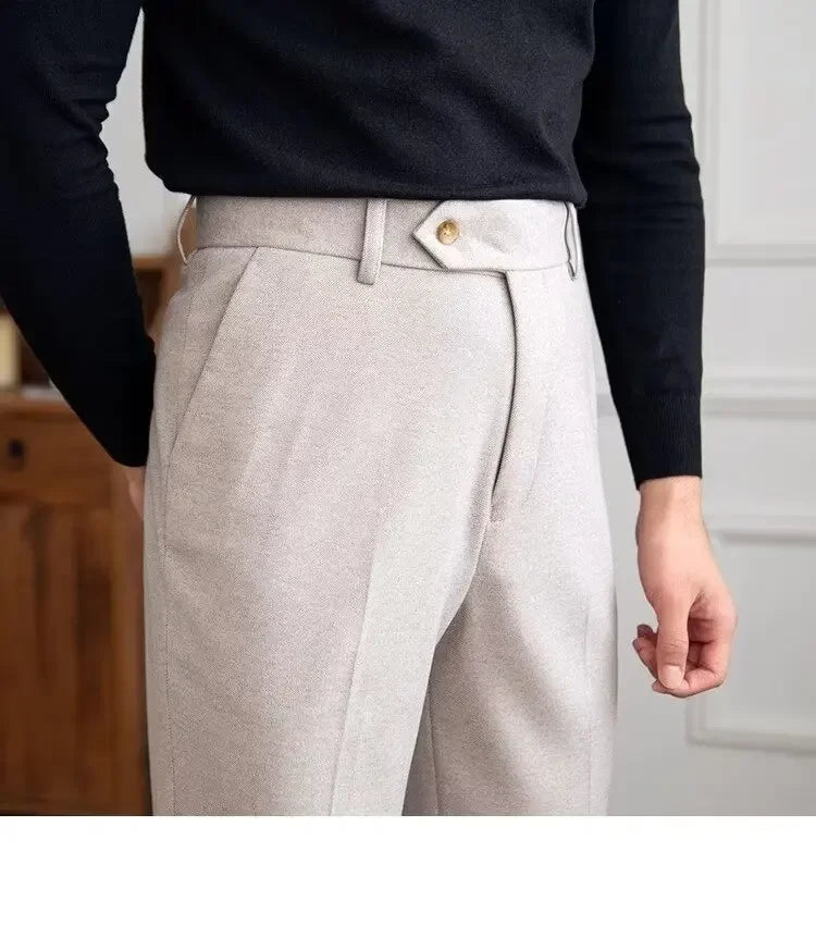 Men's thick wool straight trousers