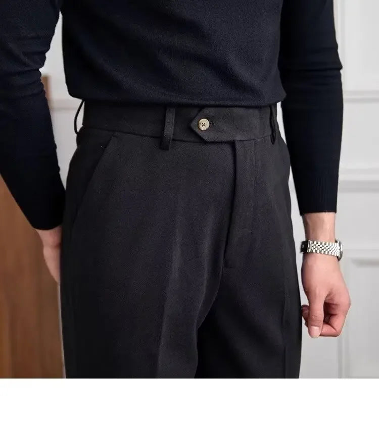 Men's thick wool straight trousers