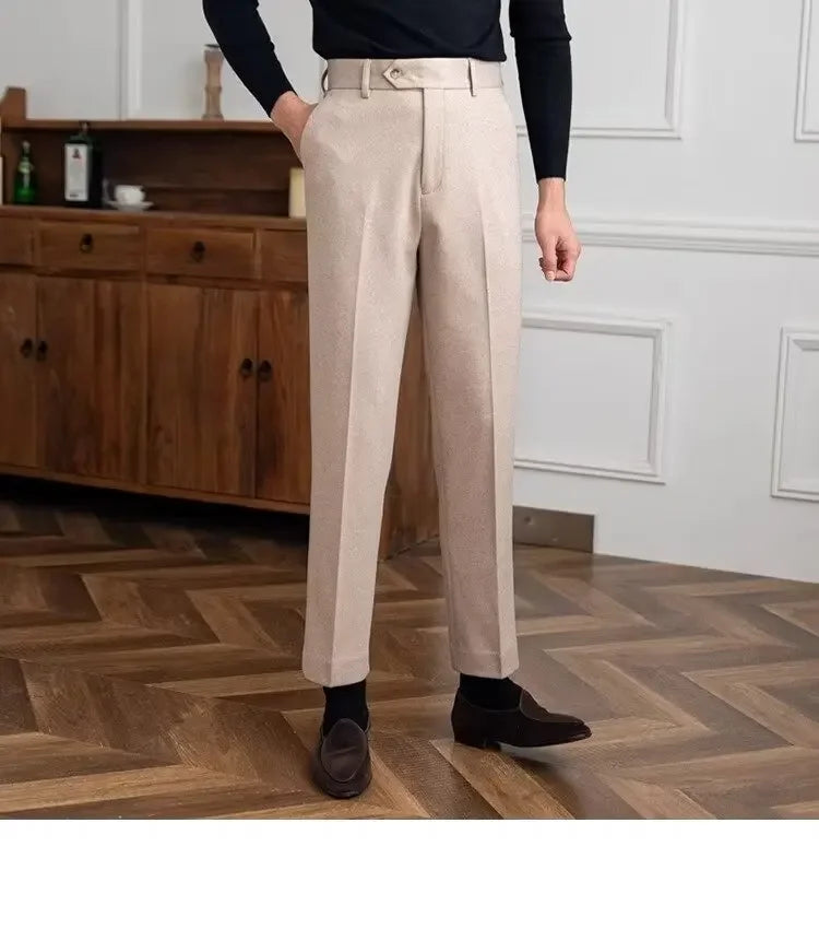 Men's thick wool straight trousers