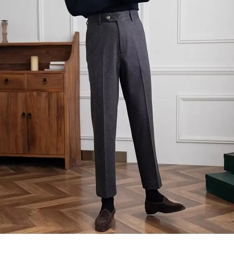 Men's thick wool straight trousers