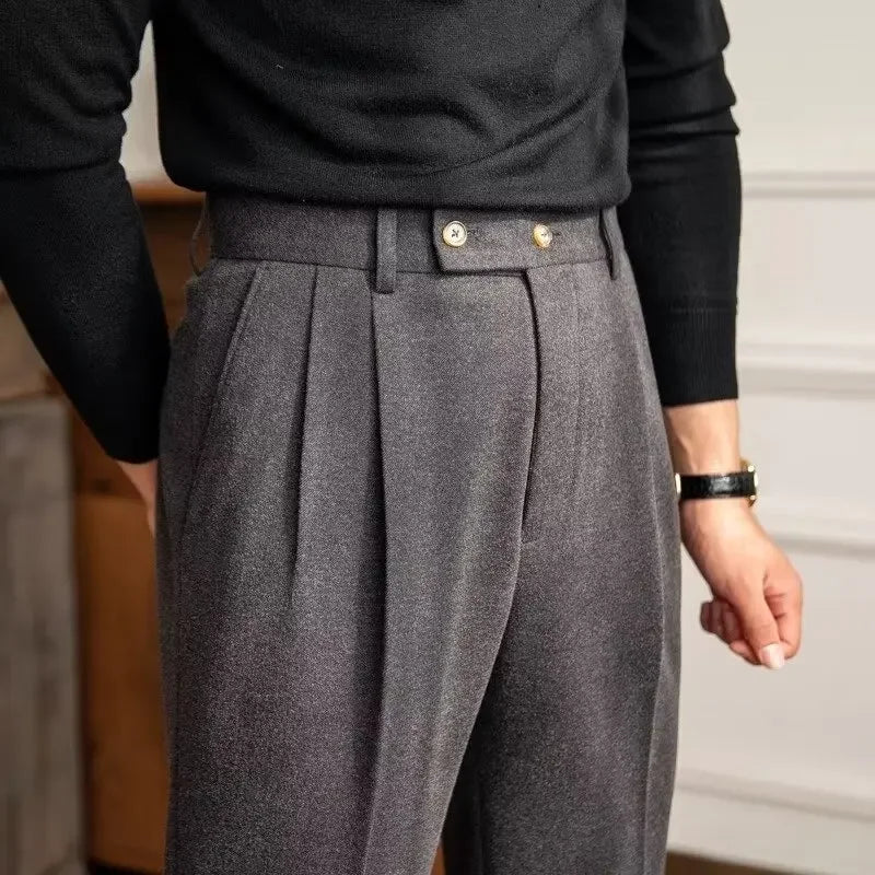 Men's thick wool straight trousers