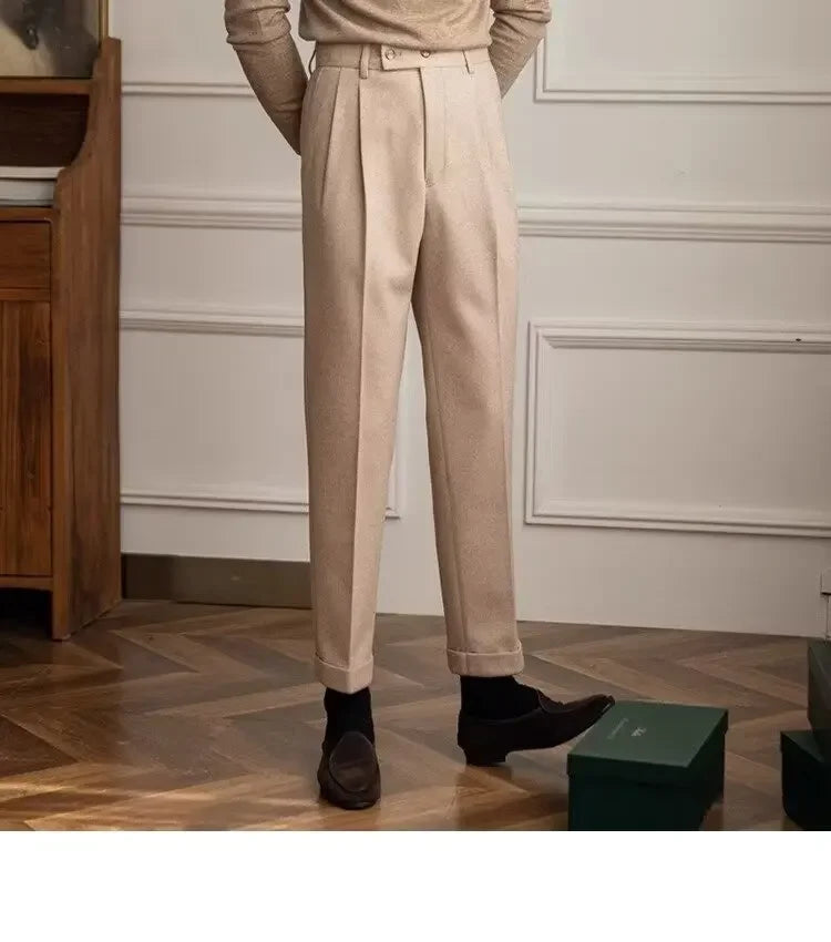 Men's thick wool straight trousers