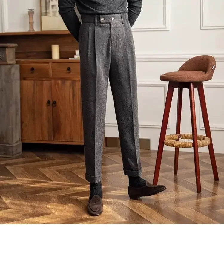Men's thick wool straight trousers