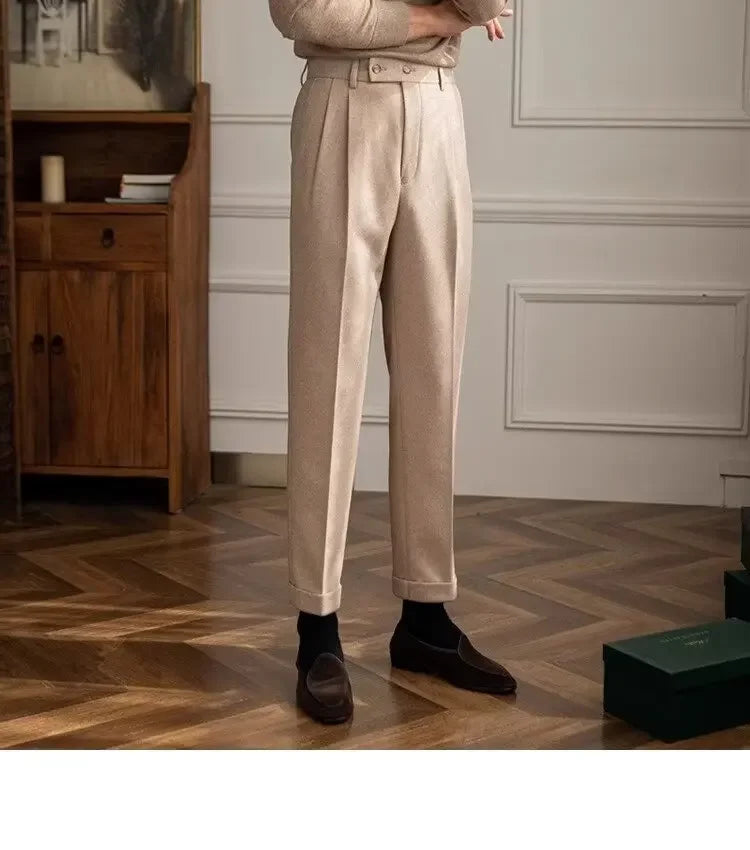 Men's thick wool straight trousers