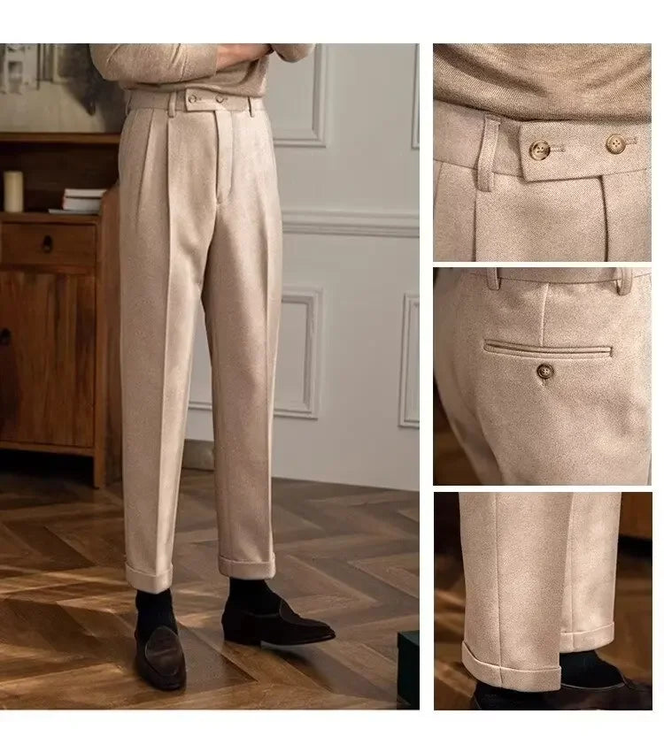 Men's thick wool straight trousers