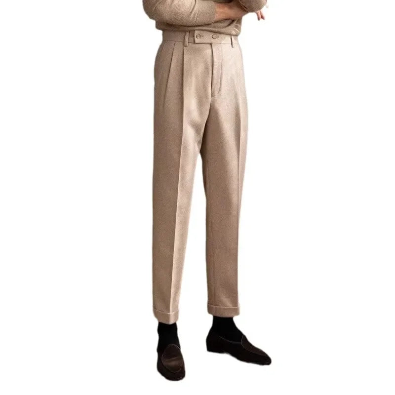 Men's thick wool straight trousers