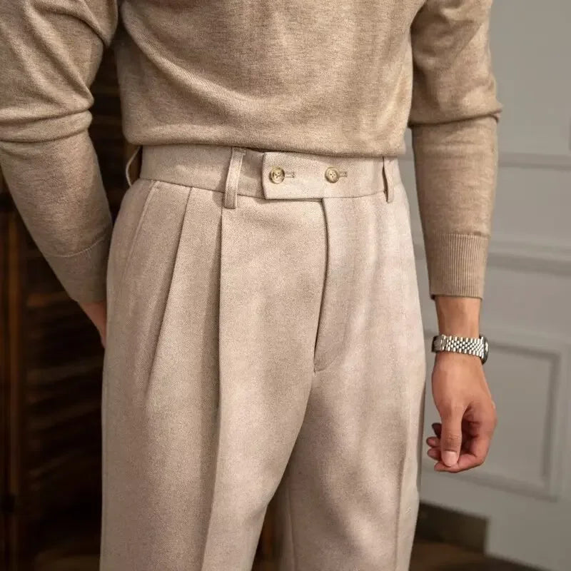 Men's thick wool straight trousers