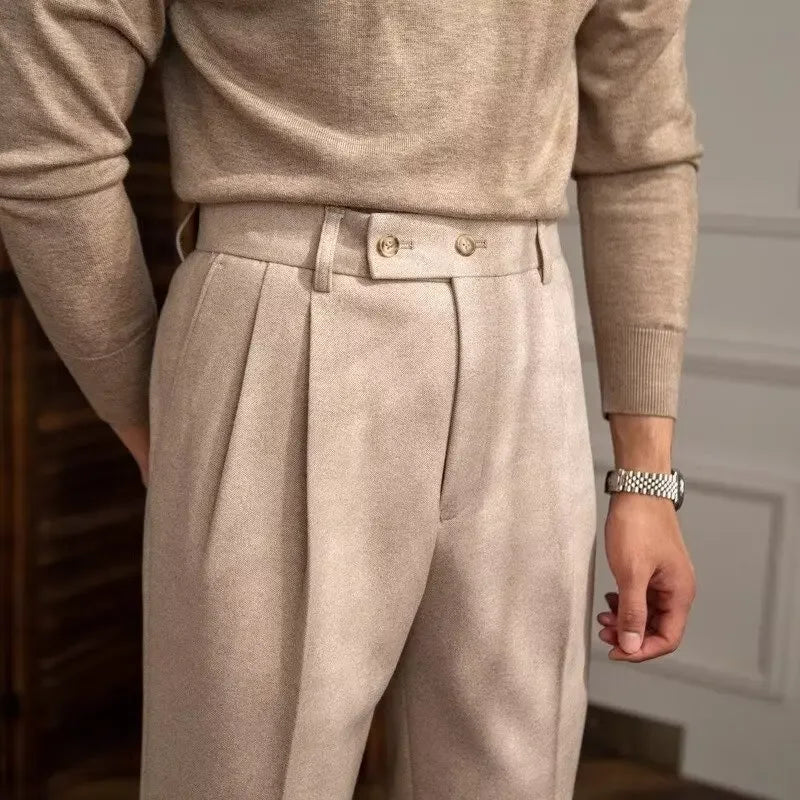 Men's thick wool straight trousers