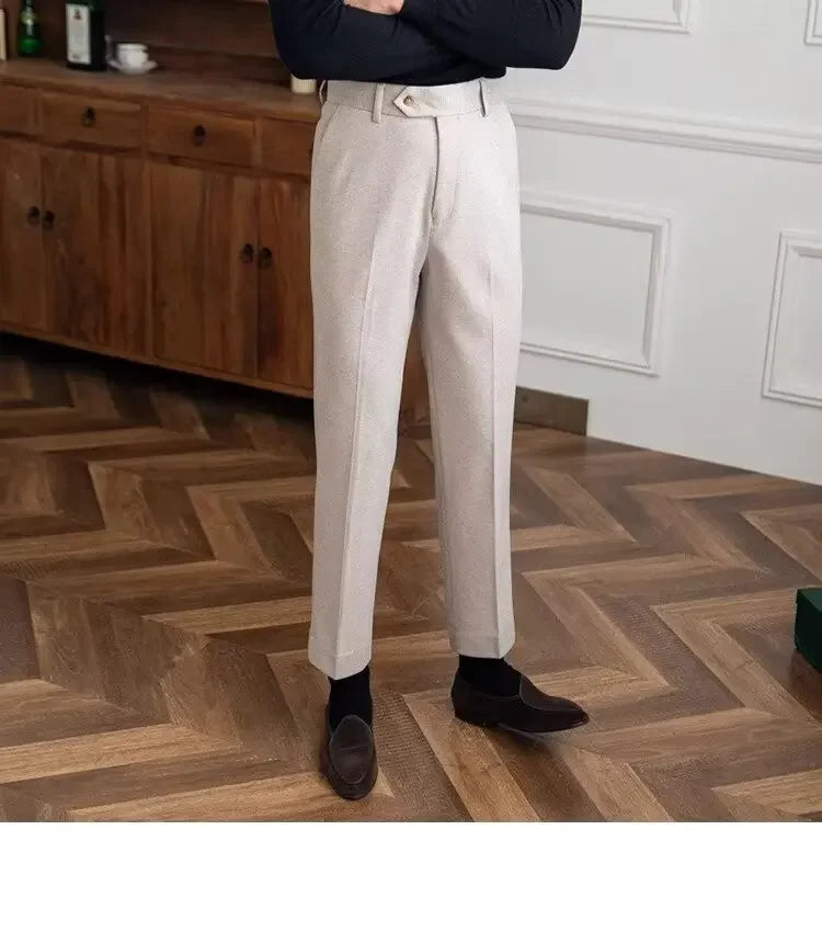 Men's thick wool straight trousers