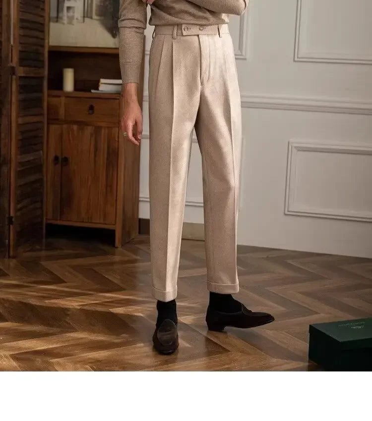 Men's thick wool straight trousers