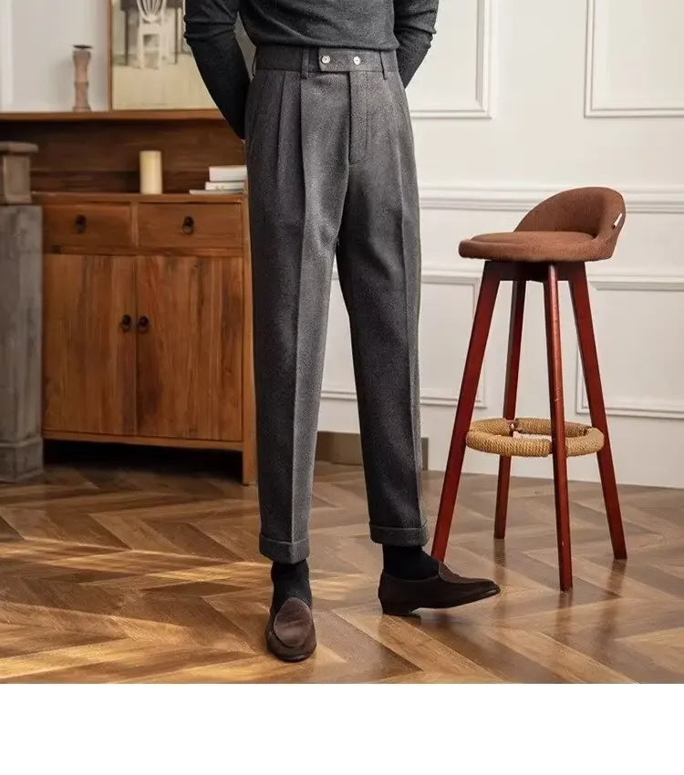 Men's thick wool straight trousers