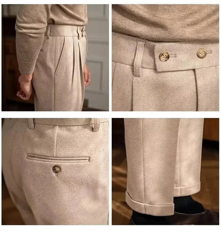 Men's thick wool straight trousers