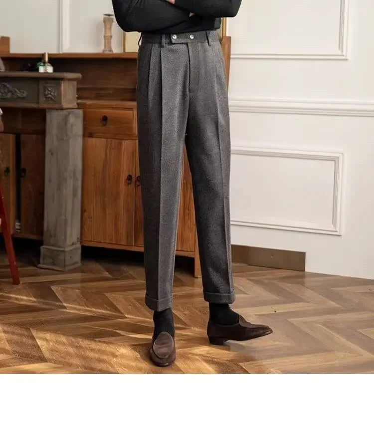 Men's thick wool straight trousers