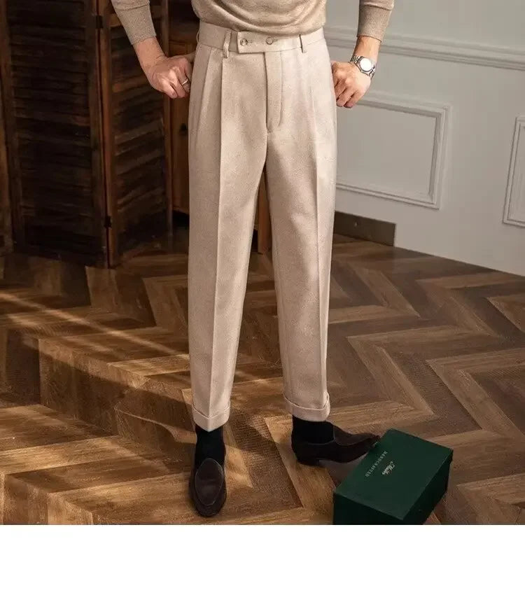 Men's thick wool straight trousers