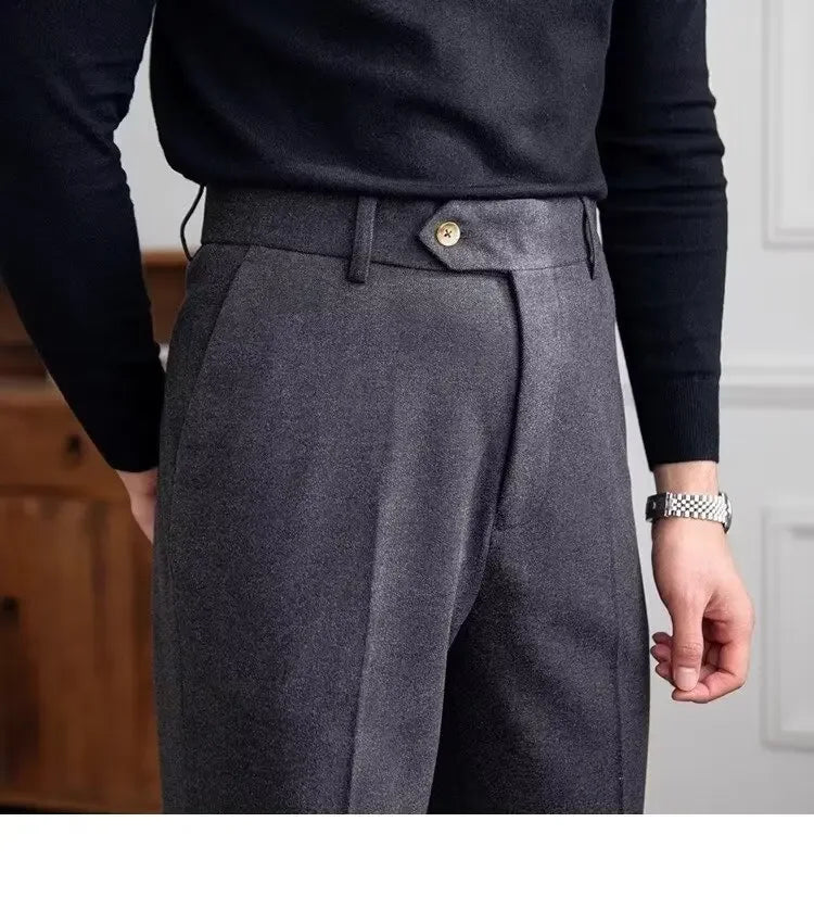 Men's thick wool straight trousers