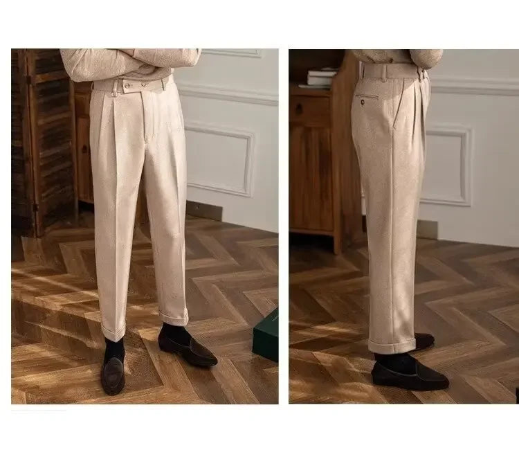 Men's thick wool straight trousers