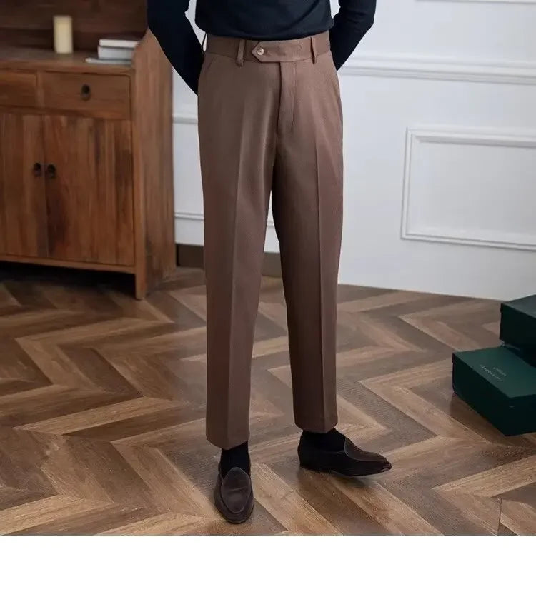 Men's thick wool straight trousers