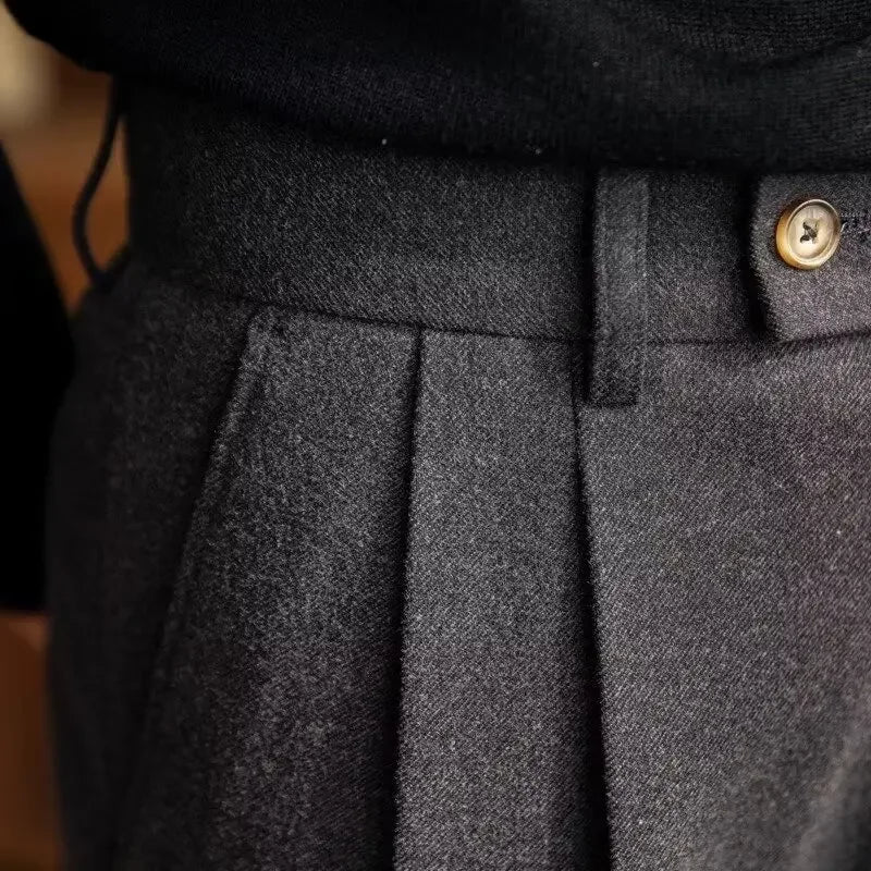 Men's thick wool straight trousers