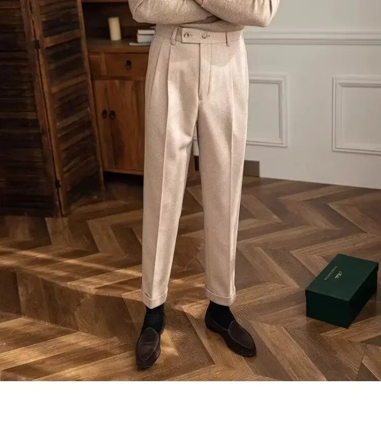 Men's thick wool straight trousers